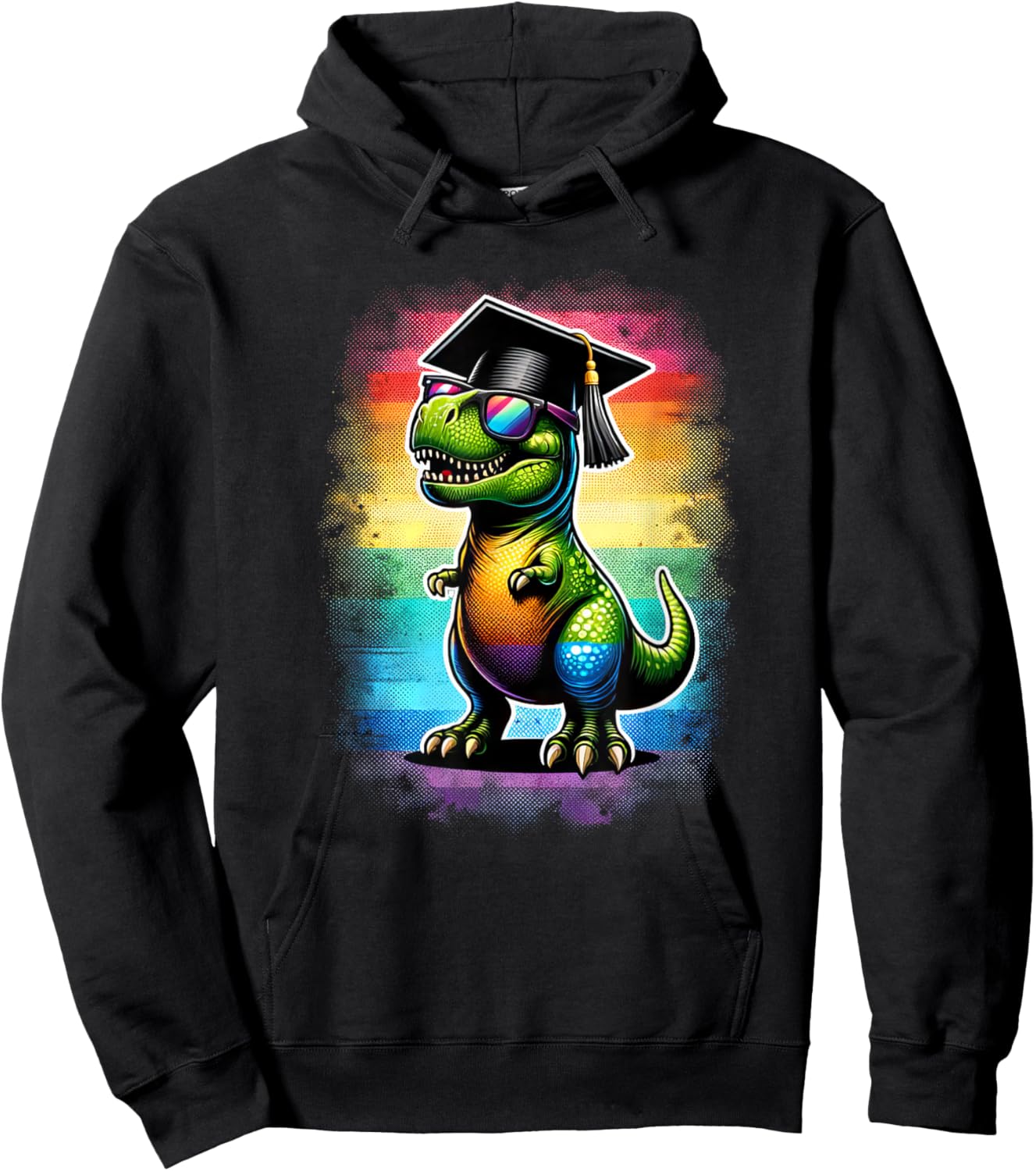 Dinosaur T Rex Wearing Graduation Cap Class Of 2024 Colorful Hoodie - Hoodie | Black