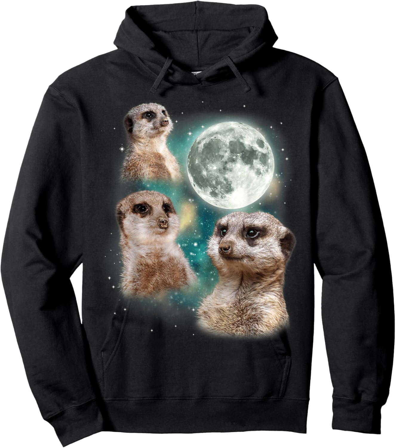 Three Meerkats Moon | African Desert Wildlife Parody Hoodie - Hoodie | Black