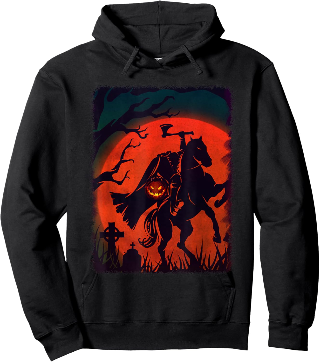 Halloween Scary Pumpkin Headless Horseman Horse Riding Lover Hoodie - Hoodie | Black
