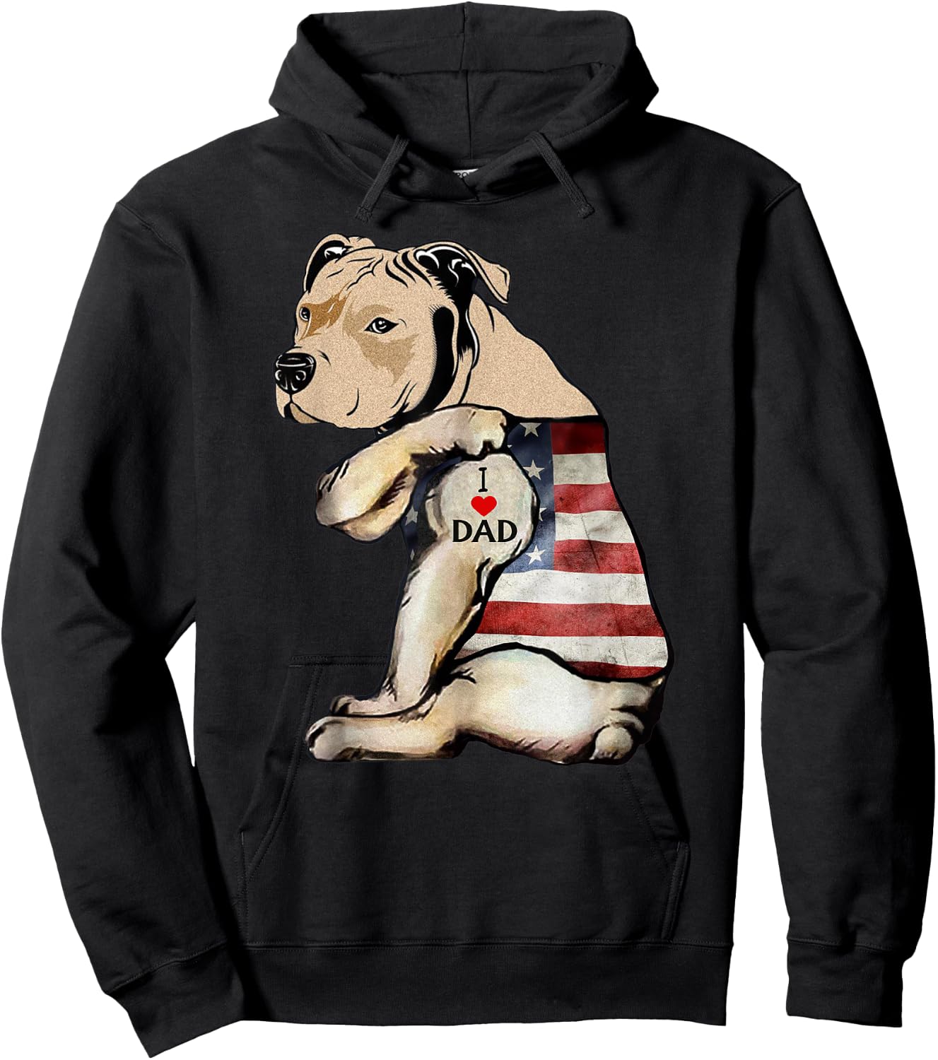 Pitbull I Love Dad Tattoo Fathers Day Hoodie - Hoodie | Black