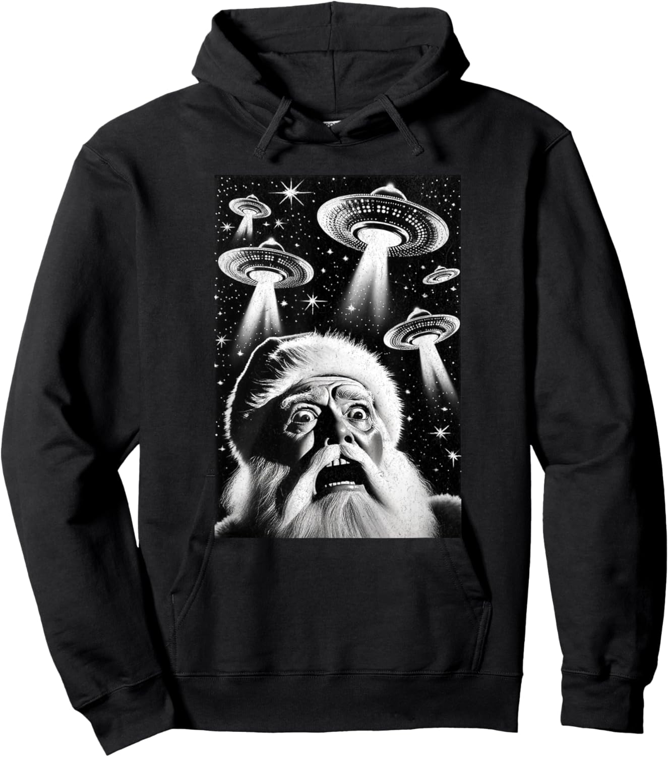 Santa UFO | Funny Invasion Meme Alien Santa Claus UFO Selfie Hoodie - Hoodie | Black