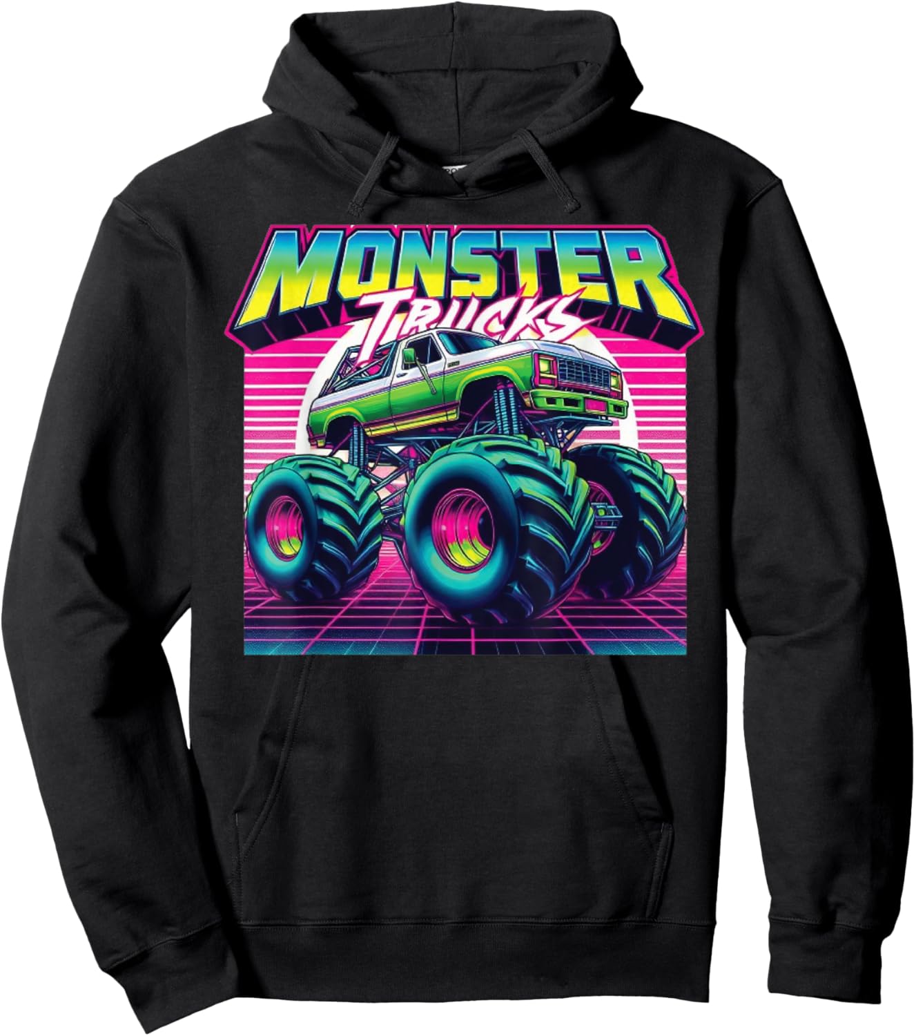 Monster Truck Birthday Party Retro Monster Trucks Hoodie - Hoodie | Black