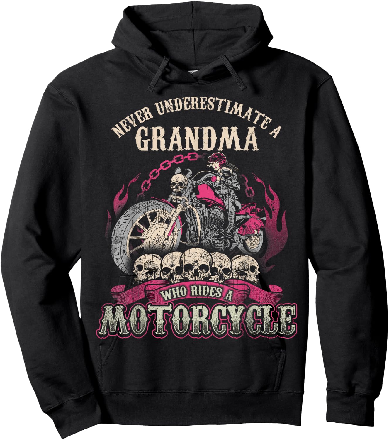 Grandma Biker Chick Lady Motorcycle Never Underestimate Hoodie - Hoodie | Black