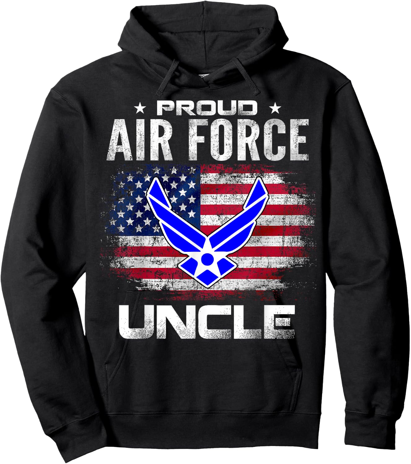 Proud Air Force Uncle With American Flag Gift Veteran Hoodie - Hoodie | Black