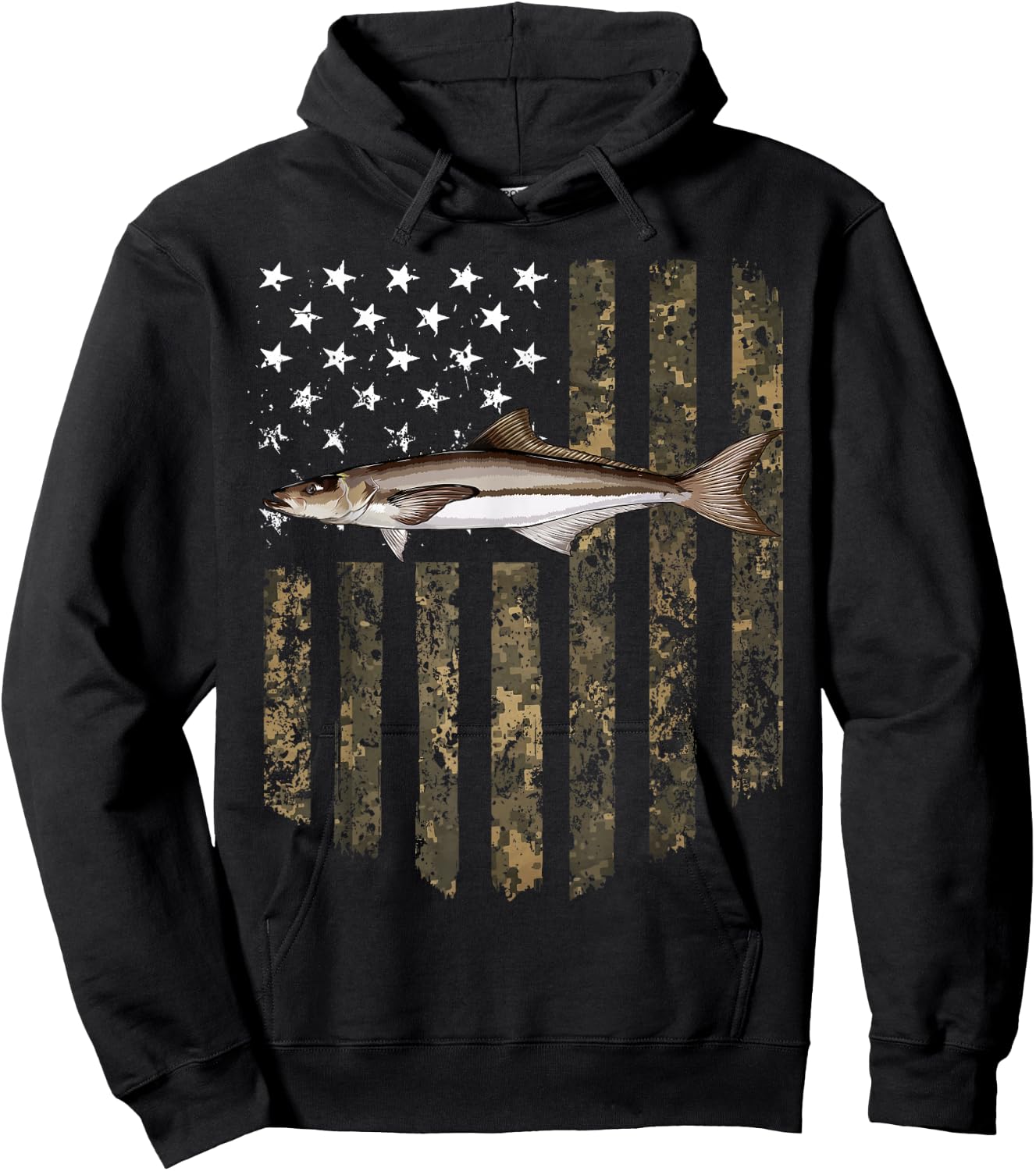 Camo American Flag Cobia Fishing 4th Of July Hoodie - Hoodie | Black