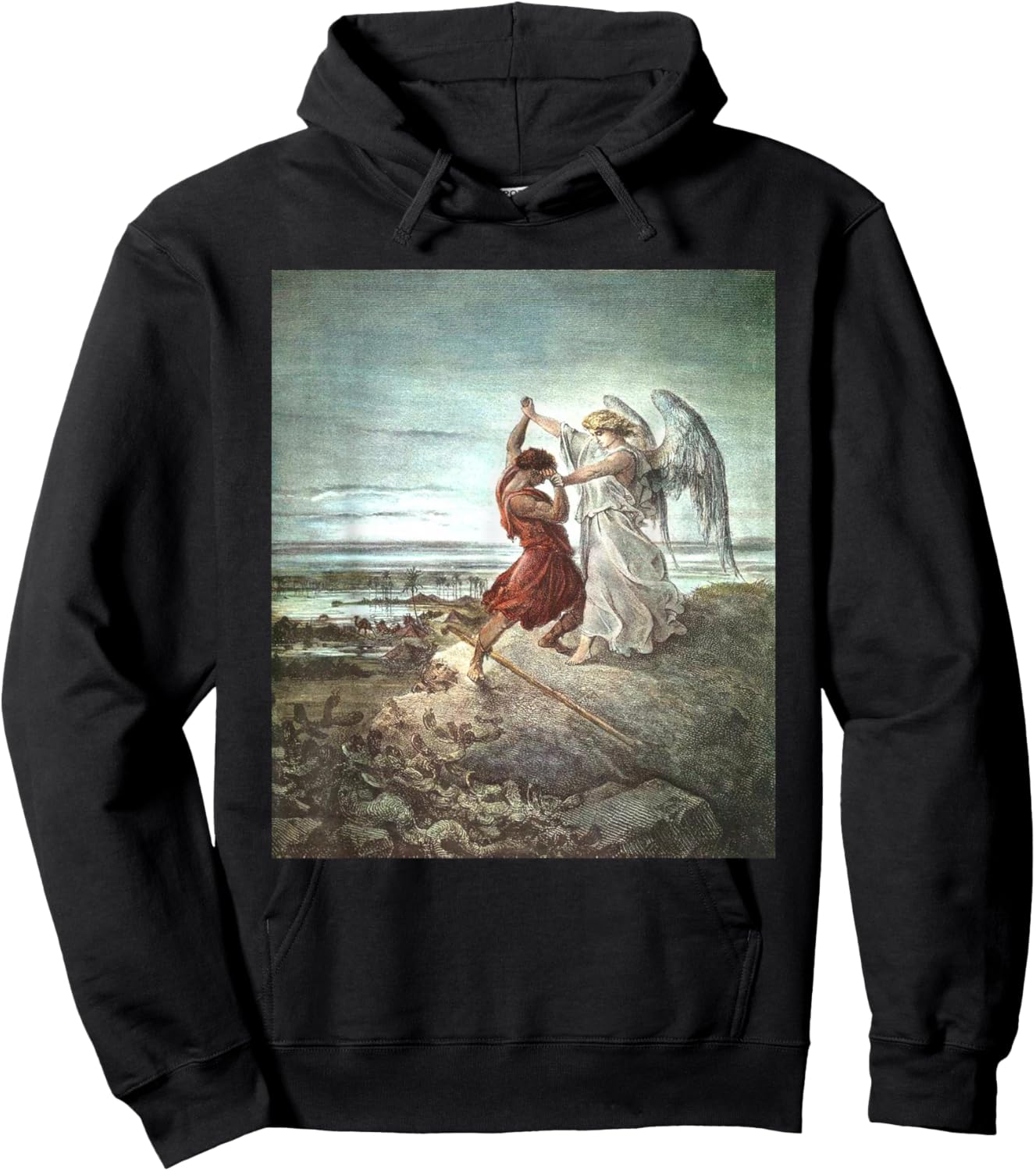 Jacob Wrestling With The Angel - -Adults, Black, Small Hoodie - Hoodie | Black