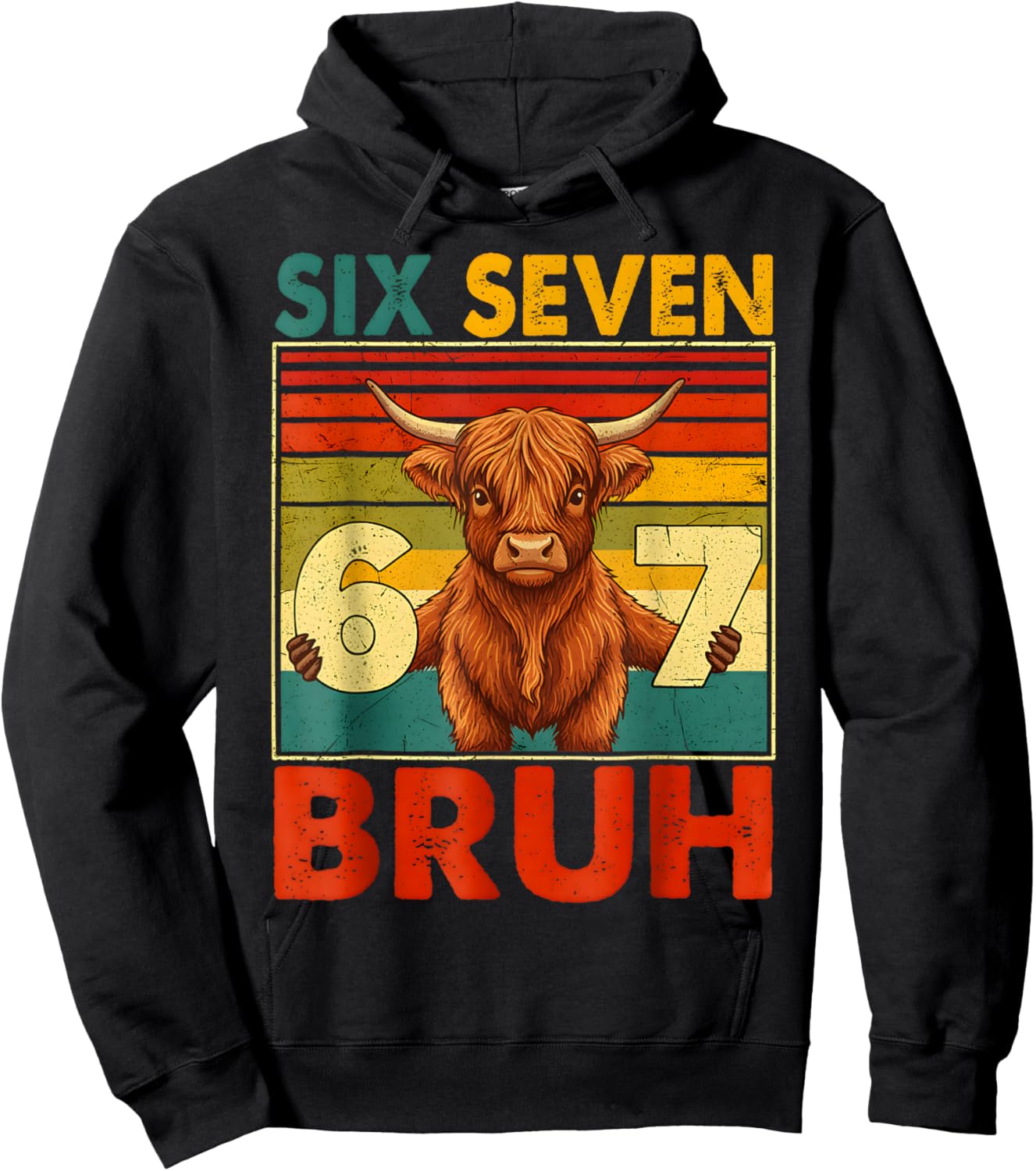 Retro 67 Meme Cow Funny Six Seven Bruh Cows for Kids Boys Hoodie - Hoodie | Black