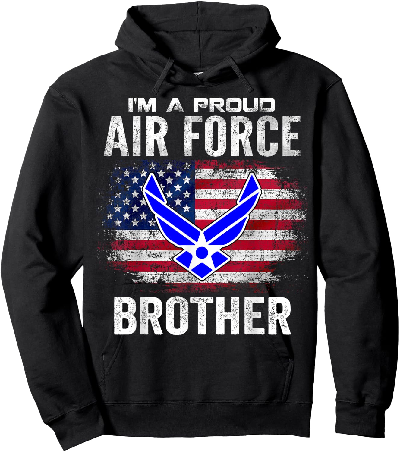 I'm A Proud Air Force Brother With American Flag Gift Hoodie - Hoodie | Black