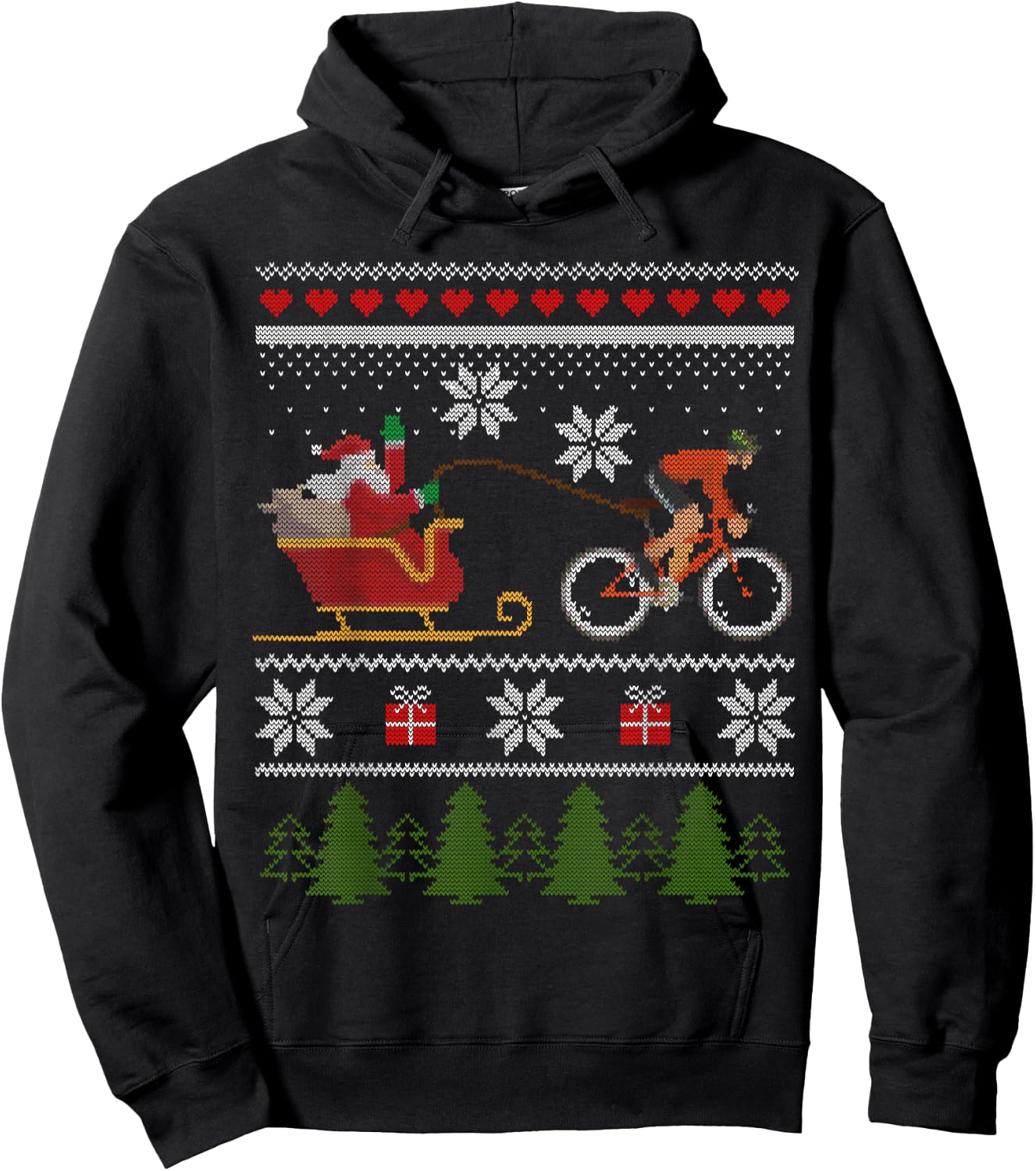 Santa Sleigh Bike Sledding Christmas Gift Cycling T Shirt Hoodie - Hoodie | Black
