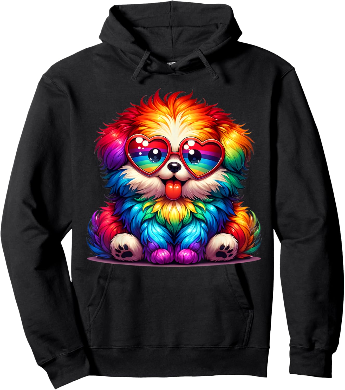 Rainbow Cute Dog Wearing Glasses Heart Puppy Love Dog Funny Men Women Kids Hoodie - Hoodie | Black