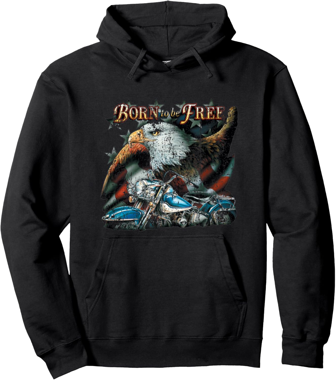 Born To Be Free Eagle Flag Motorcycle Cool Vintage Biker Hoodie - Hoodie | Black