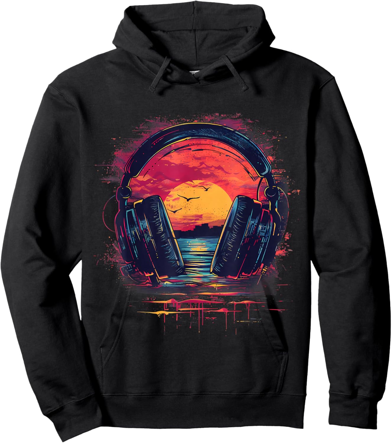 Headphones Music DJ Beatmaker House Music Sunset Artwork Hoodie - Hoodie | Black