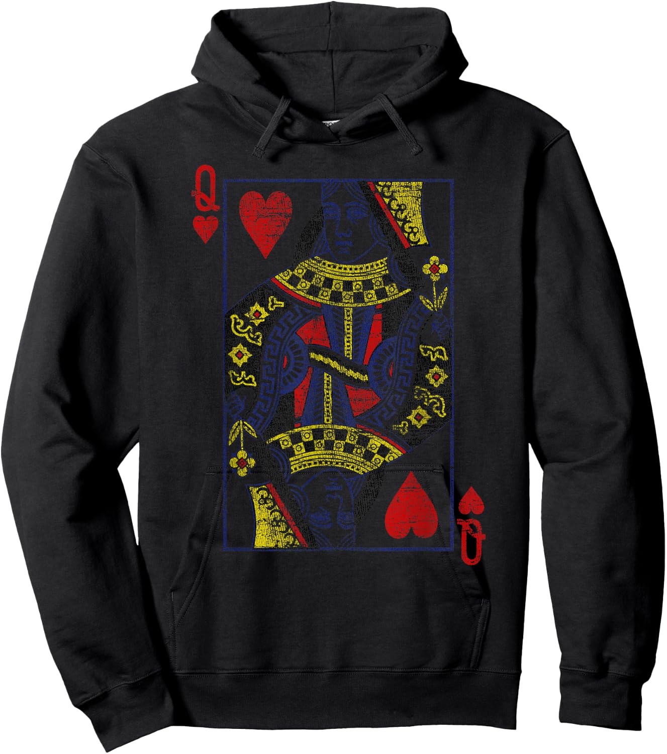 Queen of Hearts Playing Card Costume Poker Distressed Small Hoodie - Hoodie | Black
