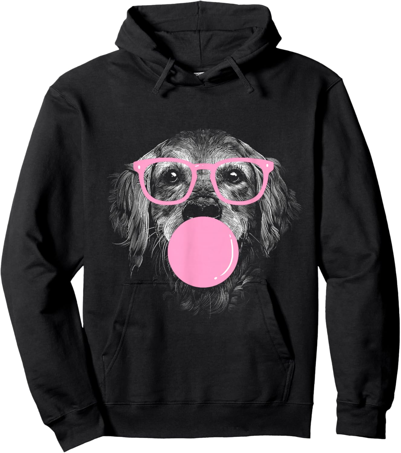 Dog Drawing - Realistic Dog with Glasses and Chewing Gum Hoodie - Hoodie | Black