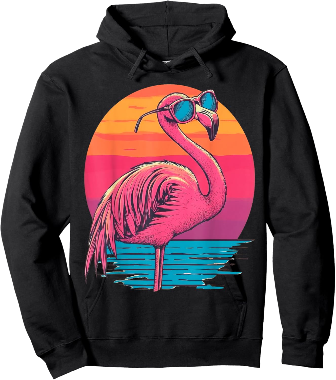 Retro Flamingo Sunglasses Sunset Style Vintage Hoodie - Hoodie | Black