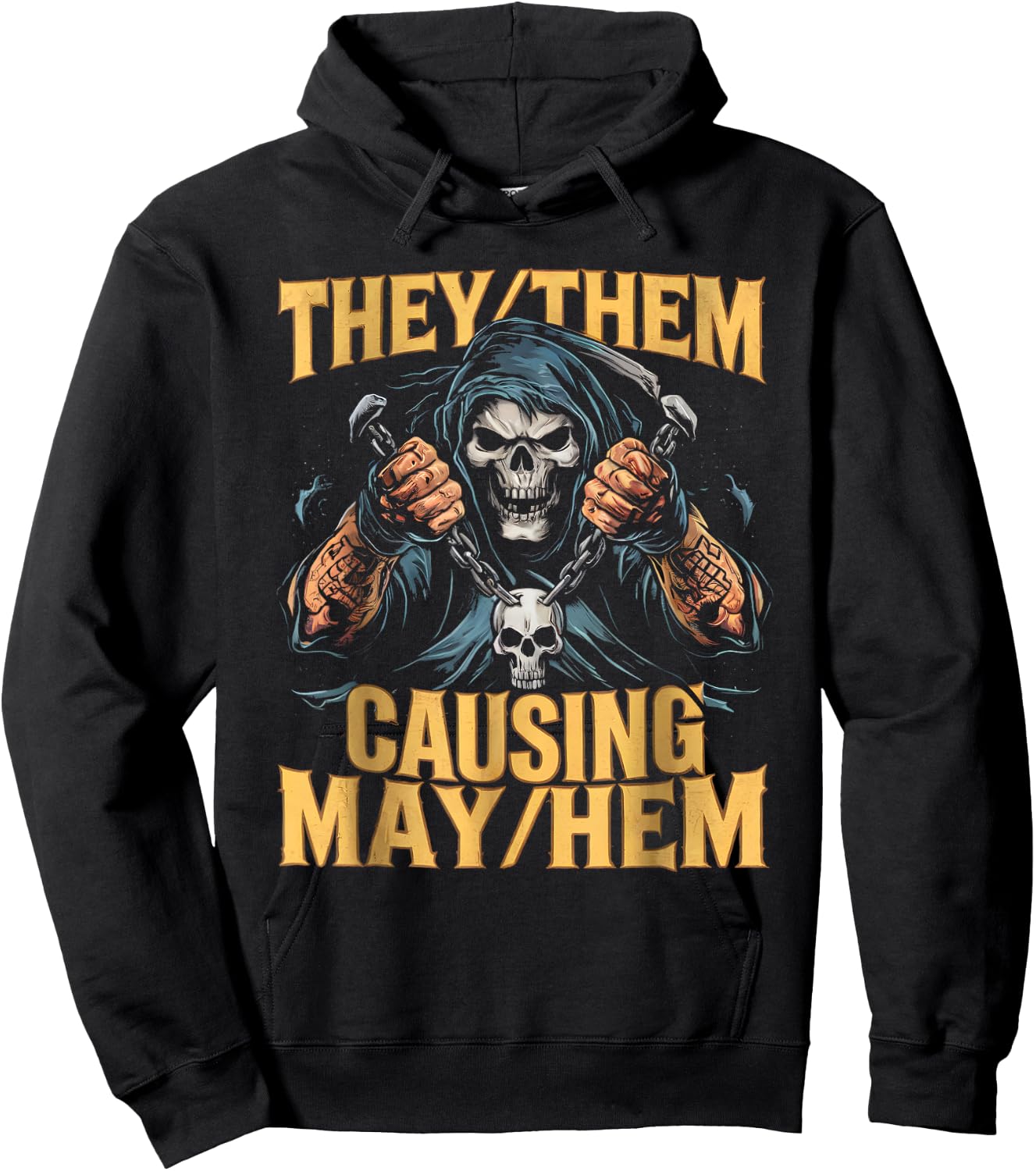 They Them Causing Mayhem Funny Brainrot Cringe Skeleton Meme Hoodie - Hoodie | Black