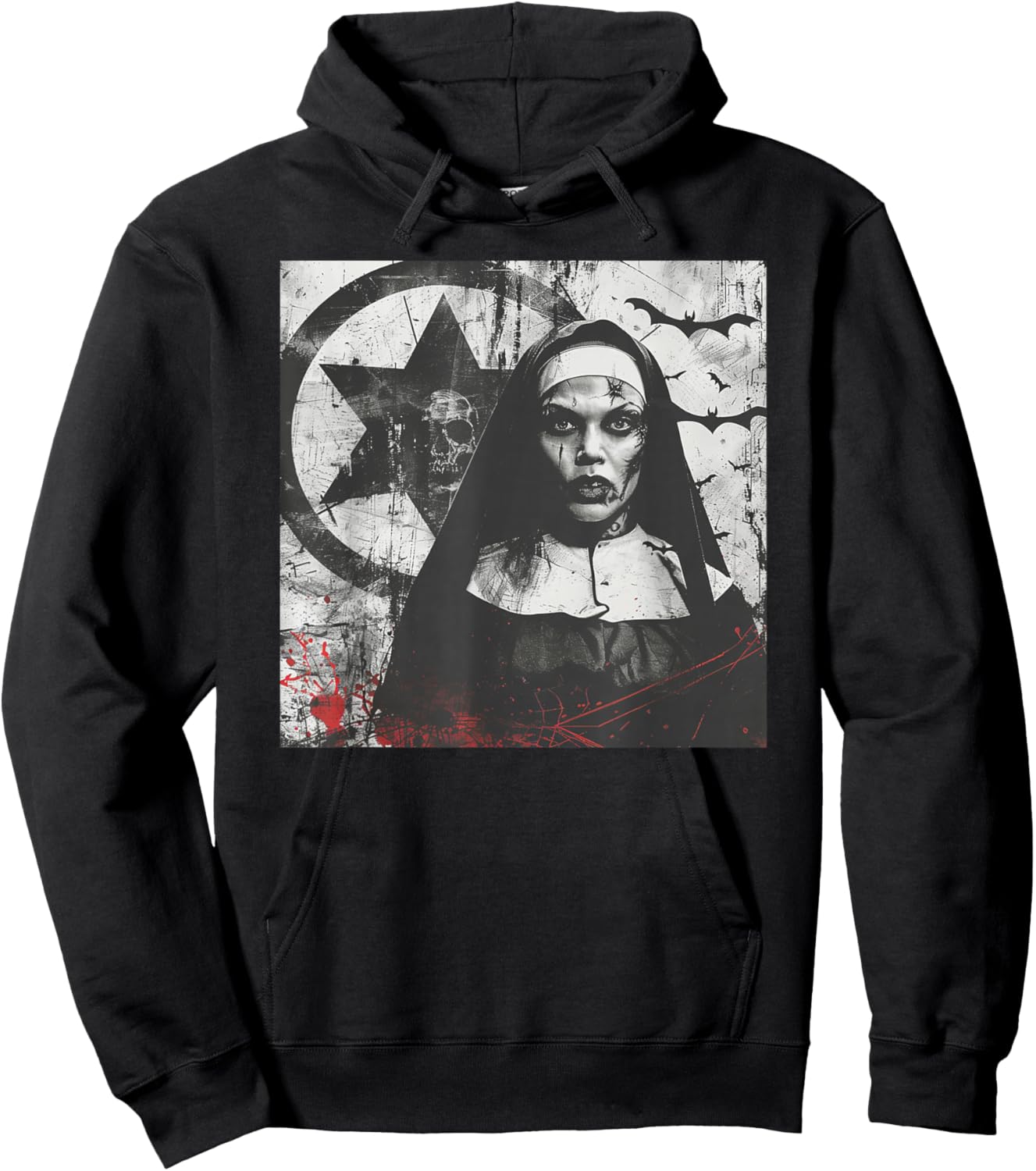 Cool Horror Nun, Pentagram, Religious Rebel Hoodie - Hoodie | Black