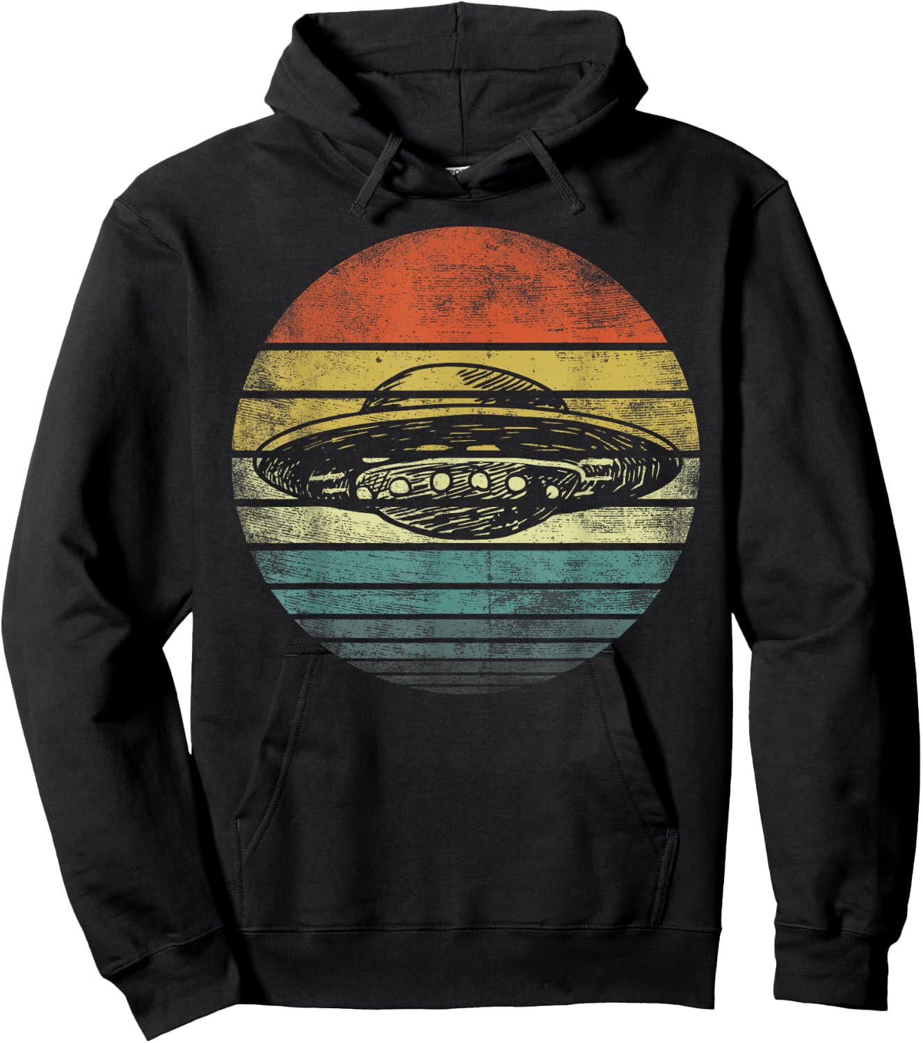 UFO Gifts Retro Sunset Funny Alien UFO Hunter Silhouette Hoodie - Hoodie | Black