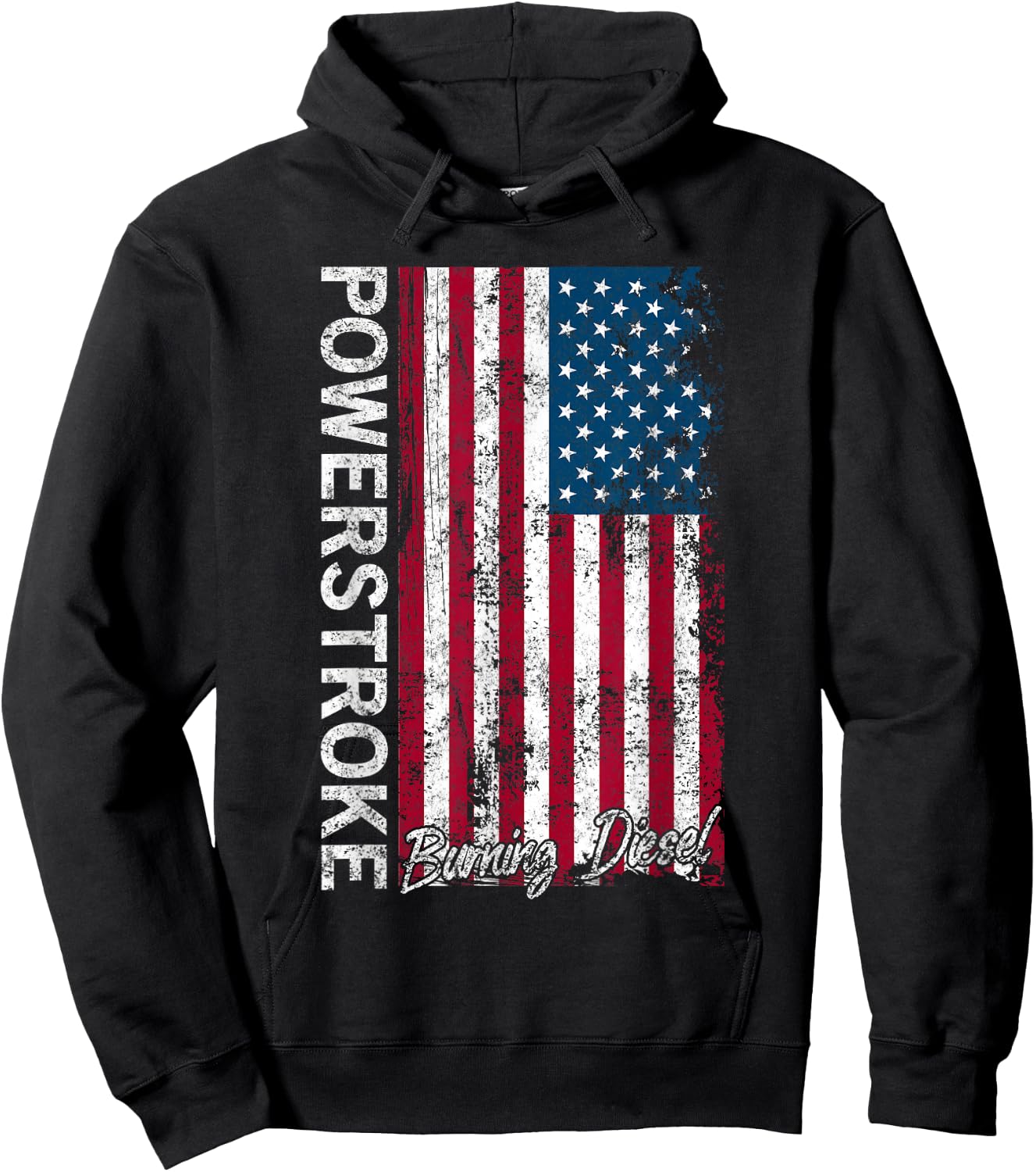 Powerstroke Burning Diesel American Flag Hoodie - Hoodie | Black