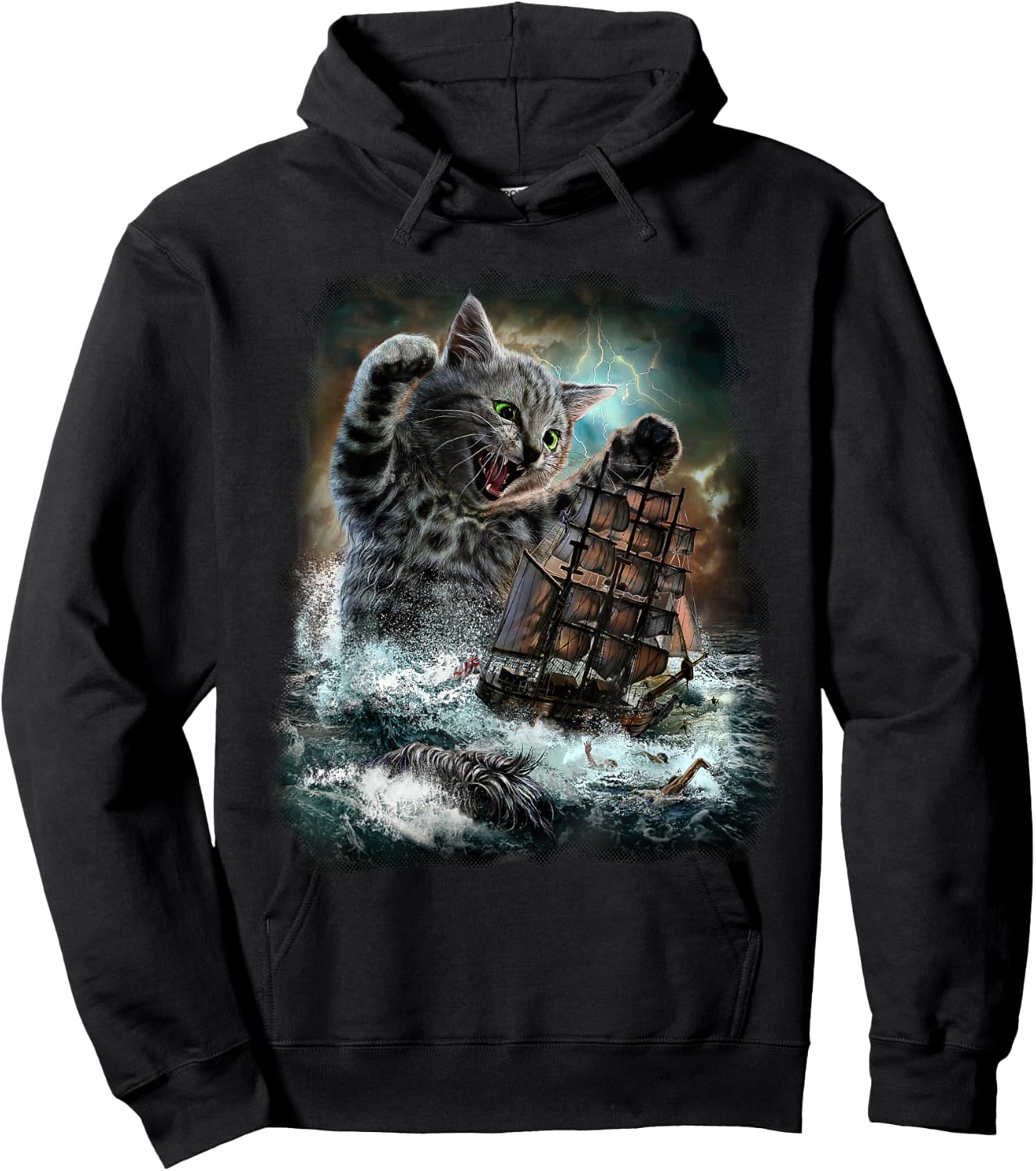 Monster Tabby Cat Ambush Battle Ship Hoodie - Hoodie | Black