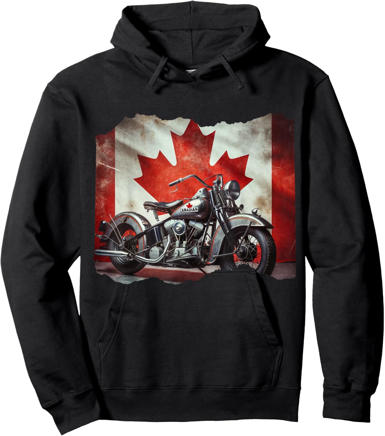 Retro Vintage Canada Flag Motorcycle Patriotic Biker Hoodie - Hoodie | Black