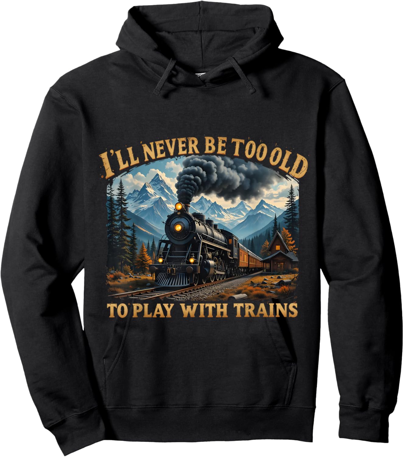 Retro I'll Never Be Too Old To Play With Train Lovers Hoodie - Hoodie | Black
