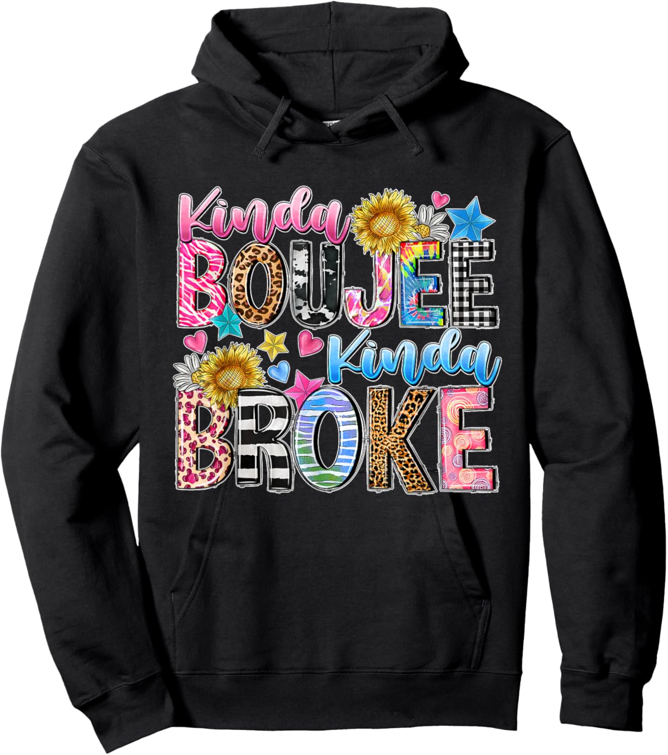 Leopard Kinda Boujee Kinda Broke Sunflowers Western Boujee Hoodie - Hoodie | Black