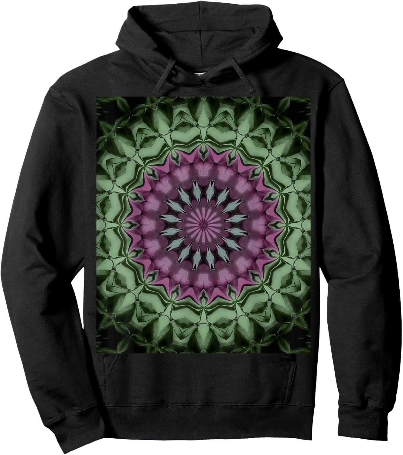 Fantasy Floral Mandala Rose Pink, Pale Green Hoodie - Hoodie | Black