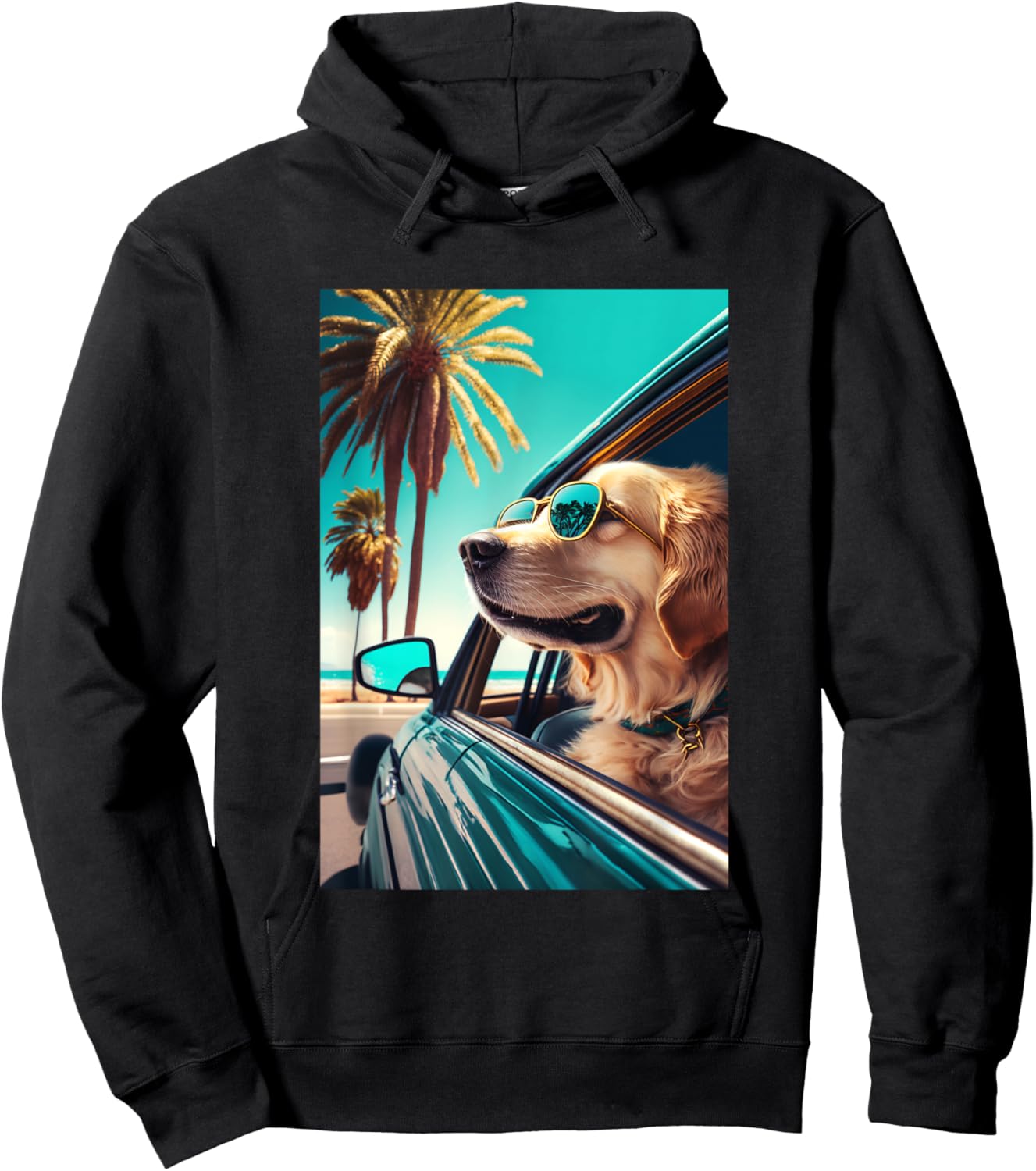 Golden Retriever Sunglasses Beach Palm Trees Summer Dog Hoodie - Hoodie | Black