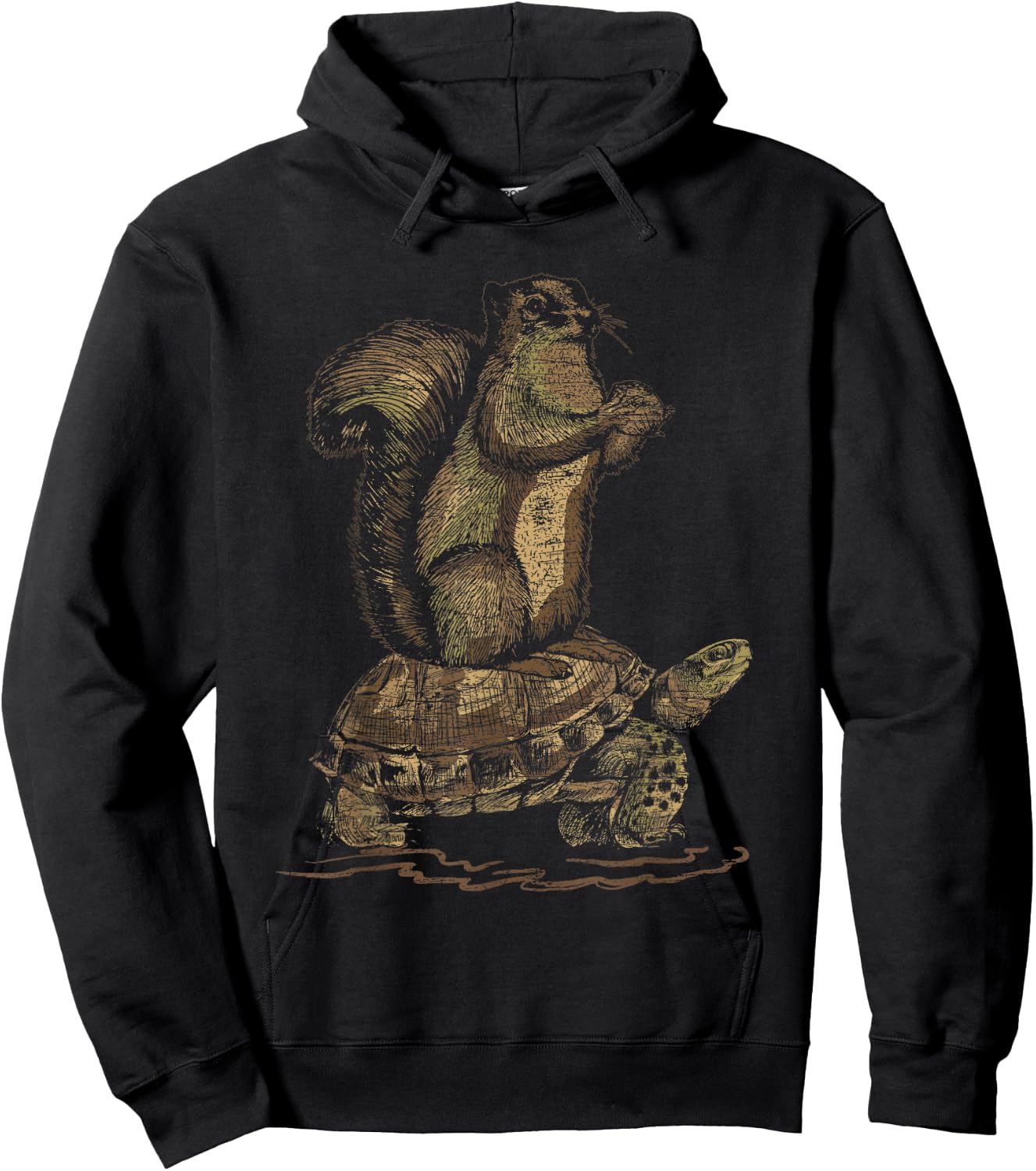 Vintage Animal Gifts Turtle Riding Squirrel Hoodie - Hoodie | Black