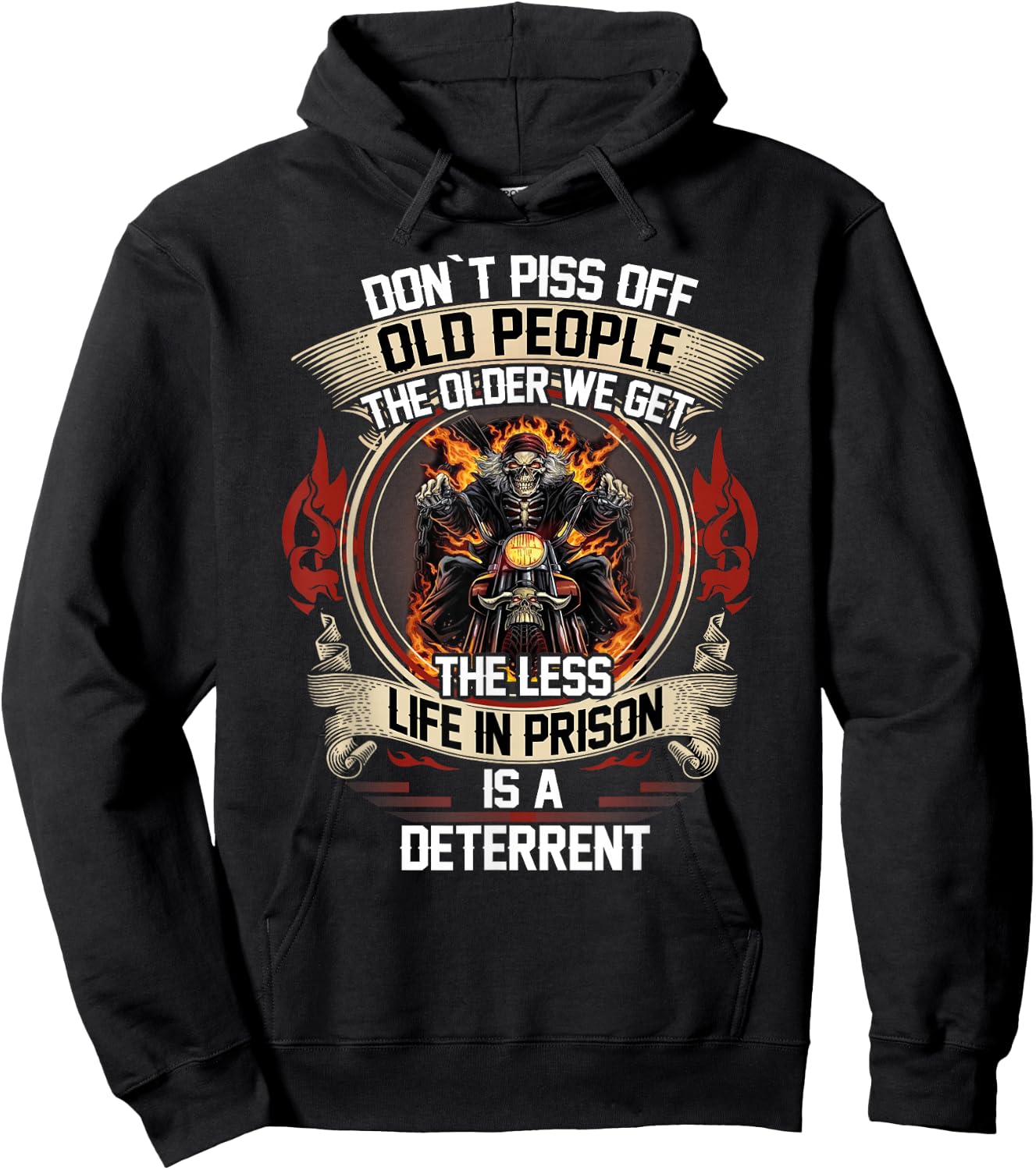 Don`t Piss Off Old People Funny Motorcycle Biker Quote Hoodie - Hoodie | Black