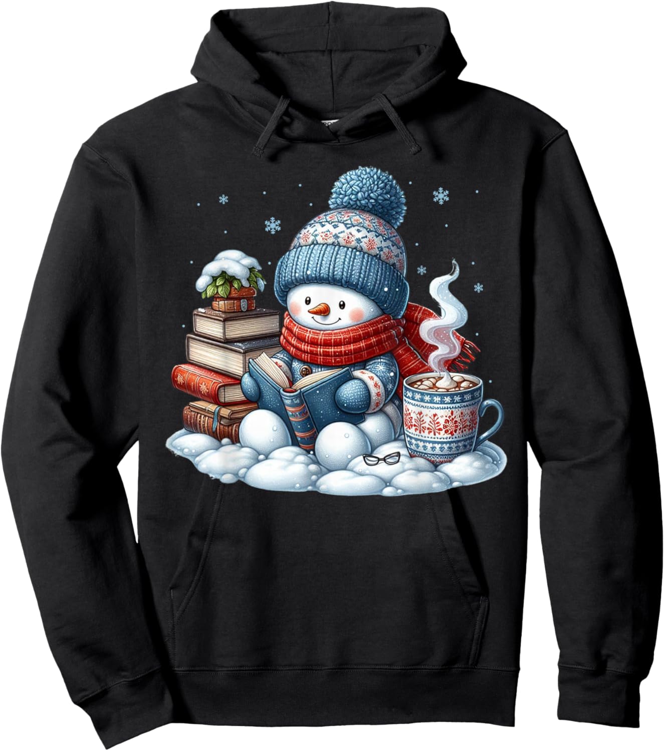 Snowman Reading Books Lovers Librarian Bookworm Christmas Hoodie - Hoodie | Black