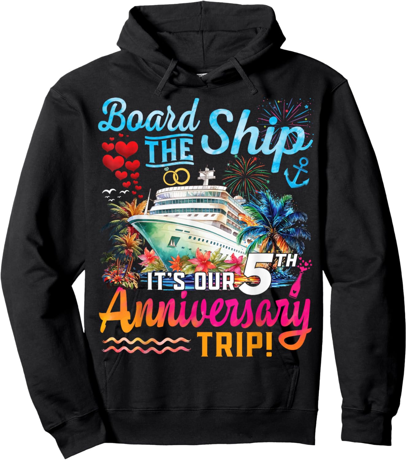 Husband Wife 5th Marriage Anniversary Cruise Ship Vacation Hoodie - Hoodie | Black