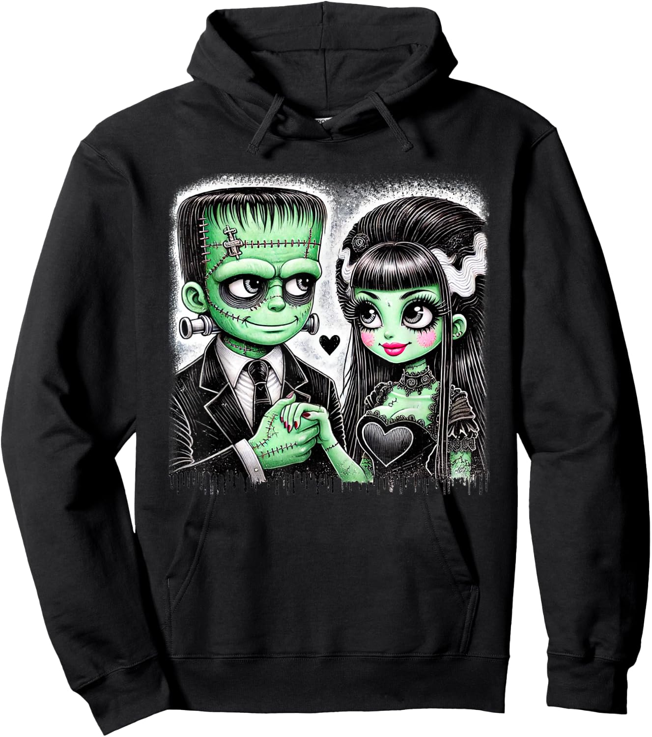 Halloween Lovers Frankenstein Skeleton Women Family Hoodie - Hoodie | Black