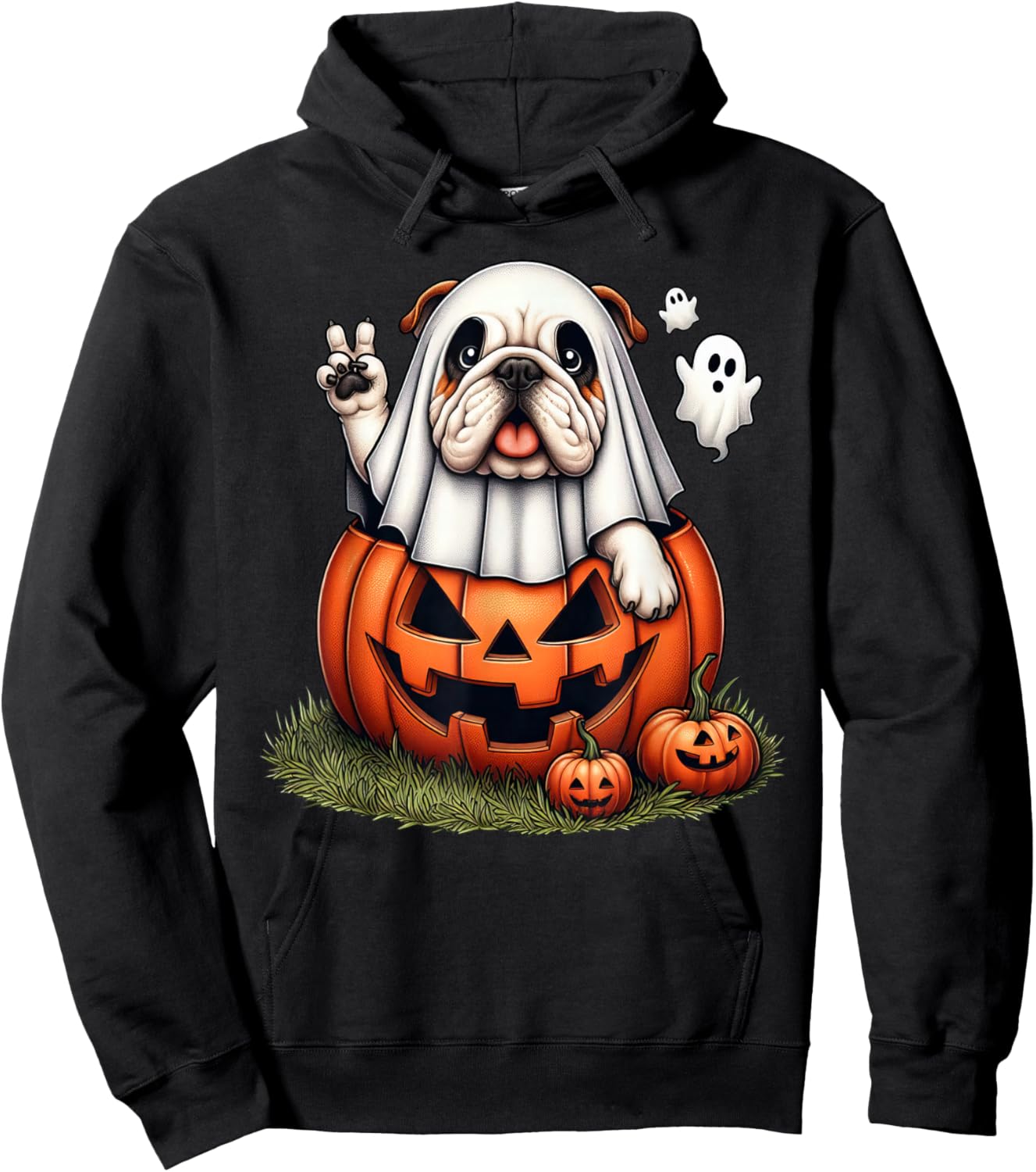 Funny English Bulldog Ghost Boo Halloween Kids Hoodie - Hoodie | Black