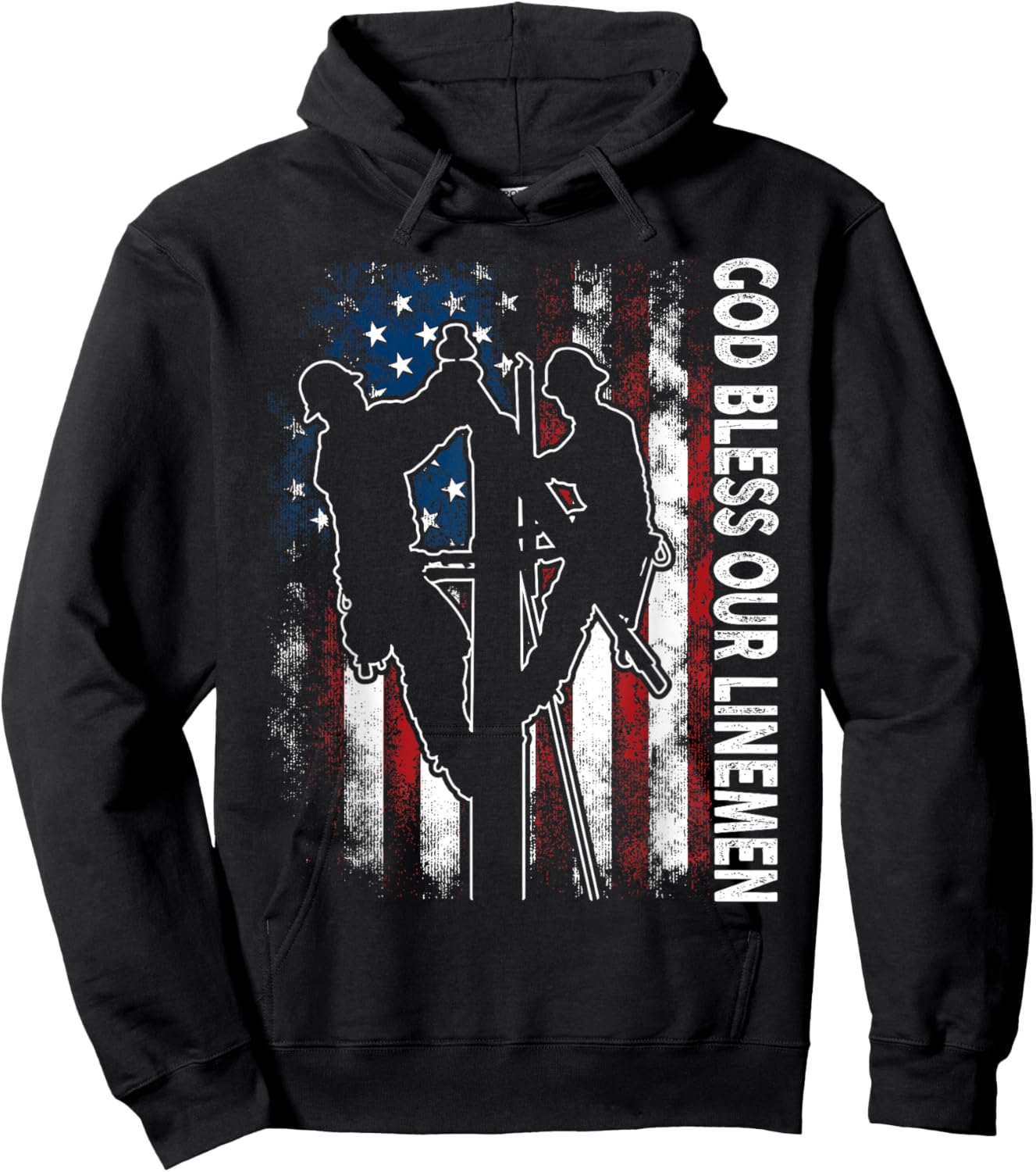 God Bless Our Linemen Cool American Lineman Flag Hoodie - Hoodie | Black