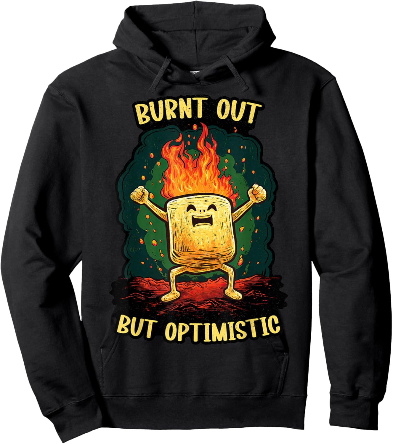 Burnt Out but Optimistic Marshmallow – S'mores Funny Camping Hoodie - Hoodie | Black