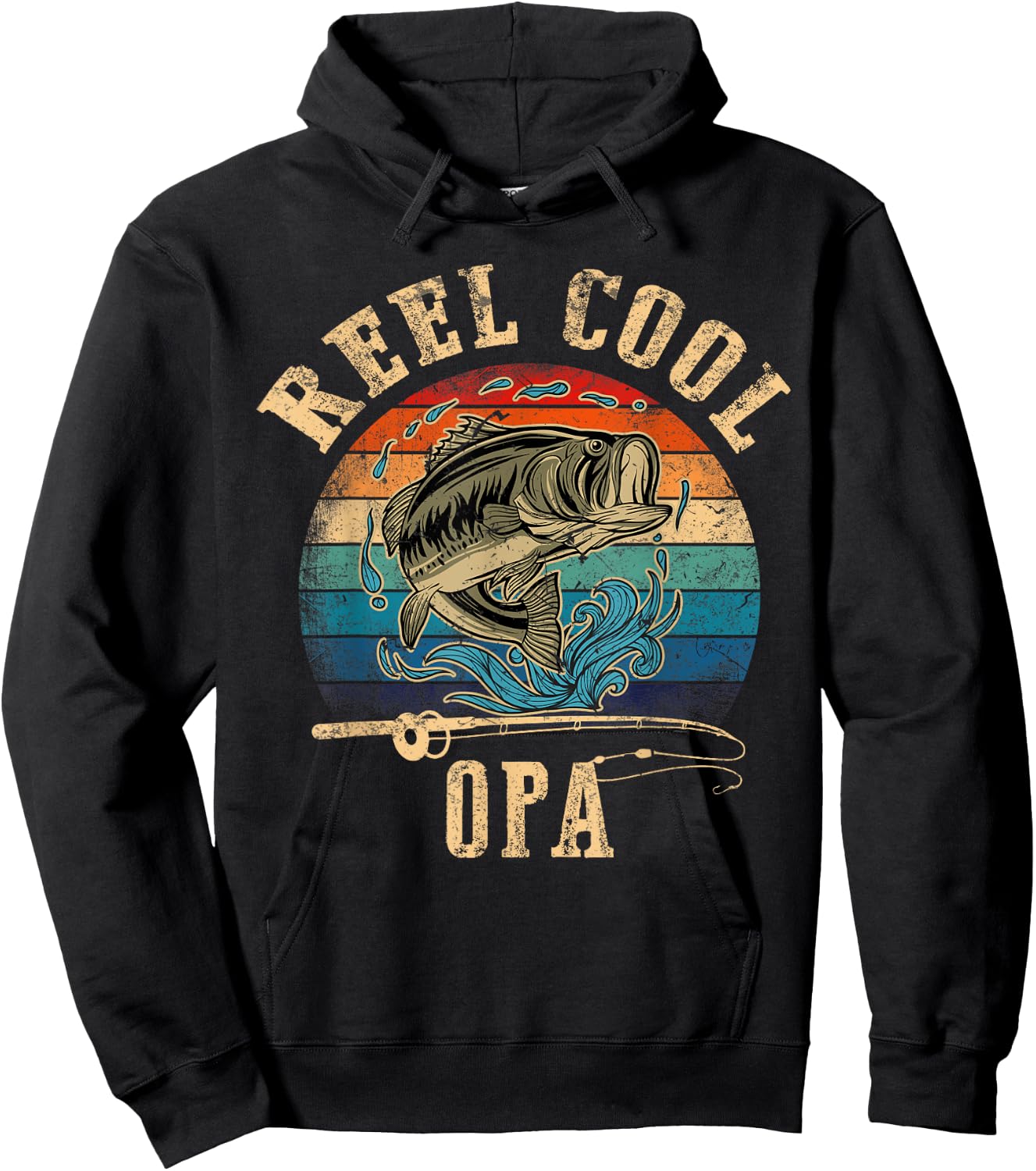 Vintage Reel Cool Opa Fish Fishing Shirt Father's Day Hoodie - Hoodie | Black
