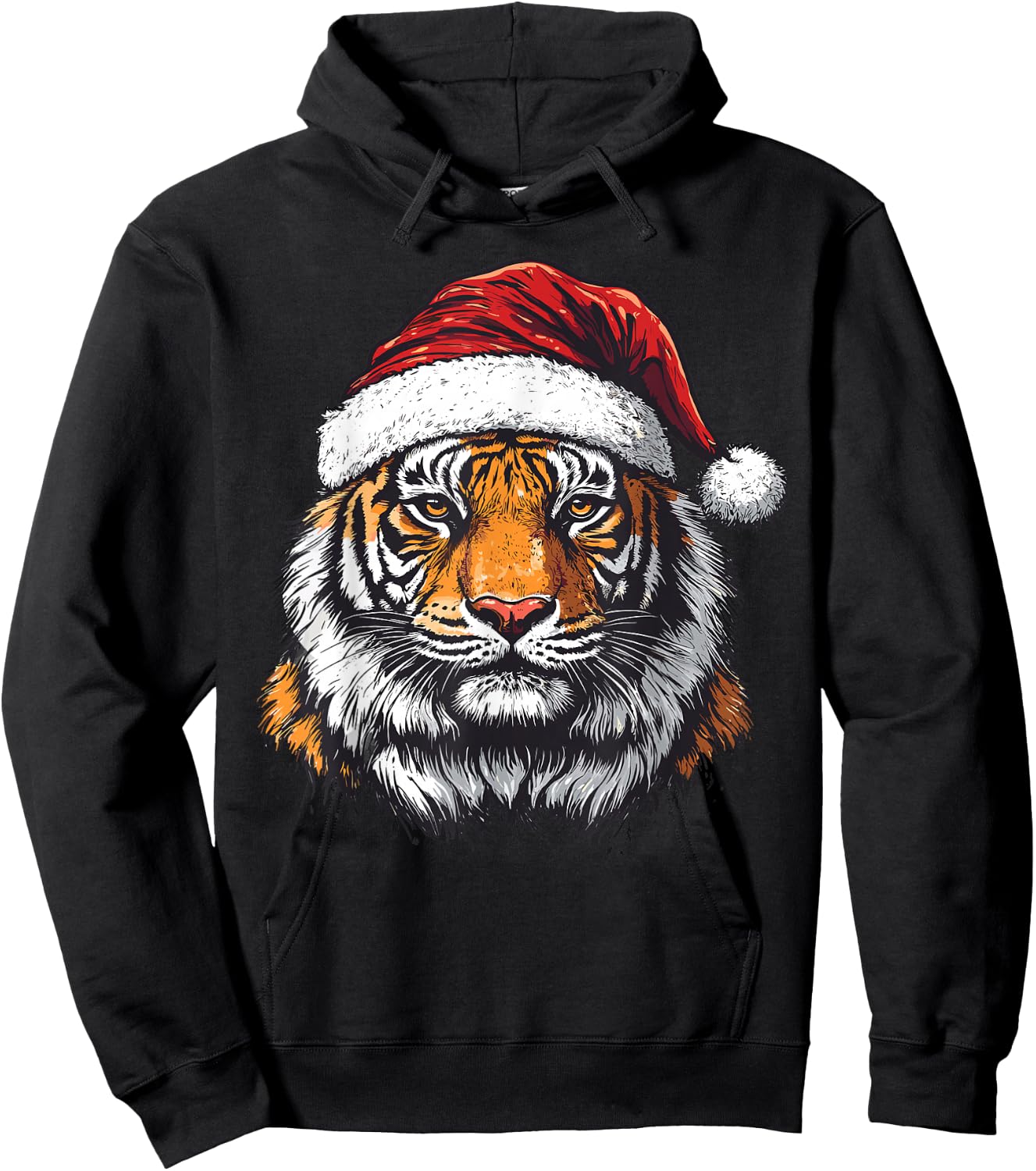 Tiger Santa Hat Zookeeper Xmas Tiger Lovers Christmas Pajama Hoodie - Hoodie | Black