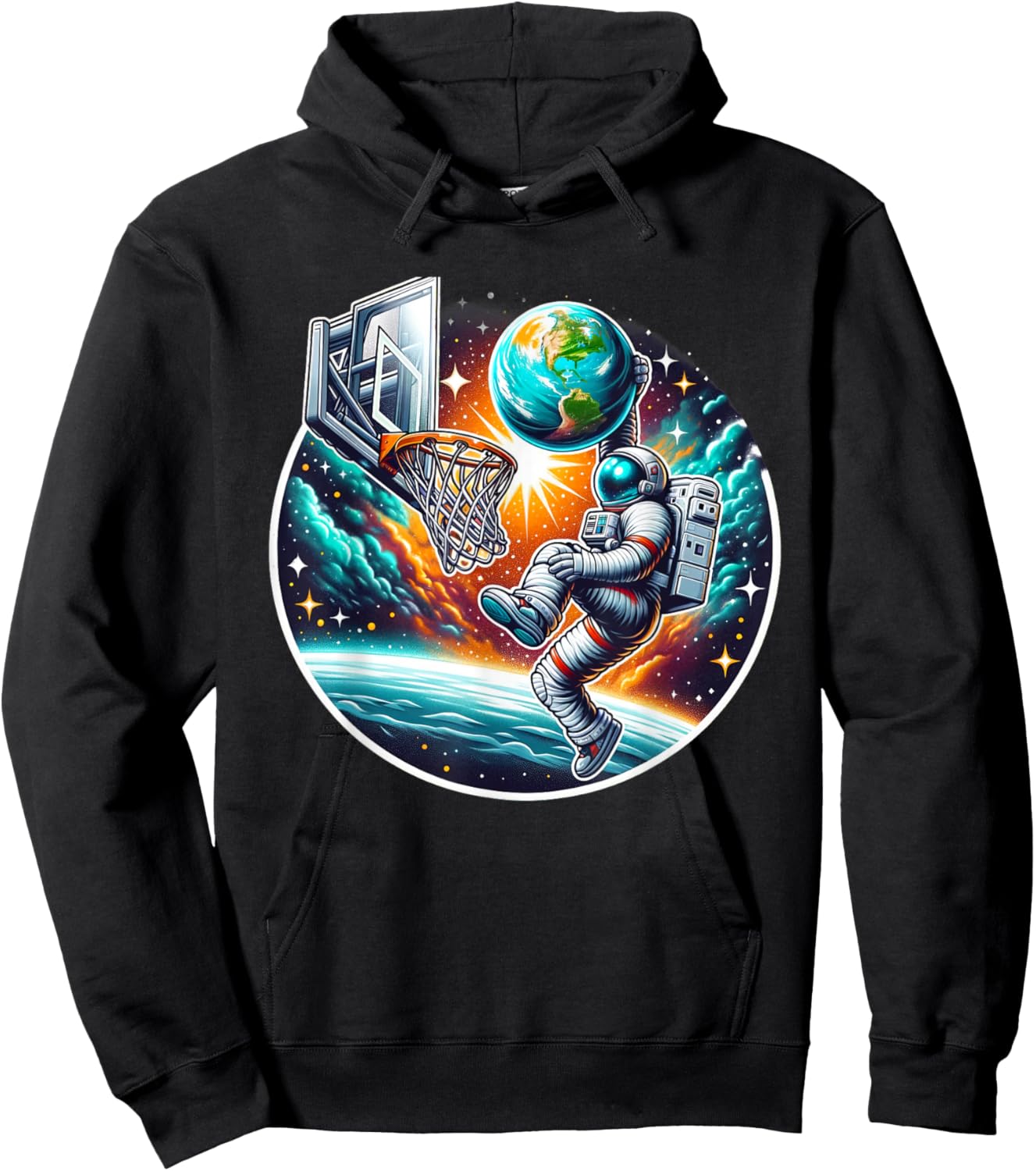 Astronaut Slam Dunking Planet Earth Basketball Lover Hoodie - Hoodie | Black
