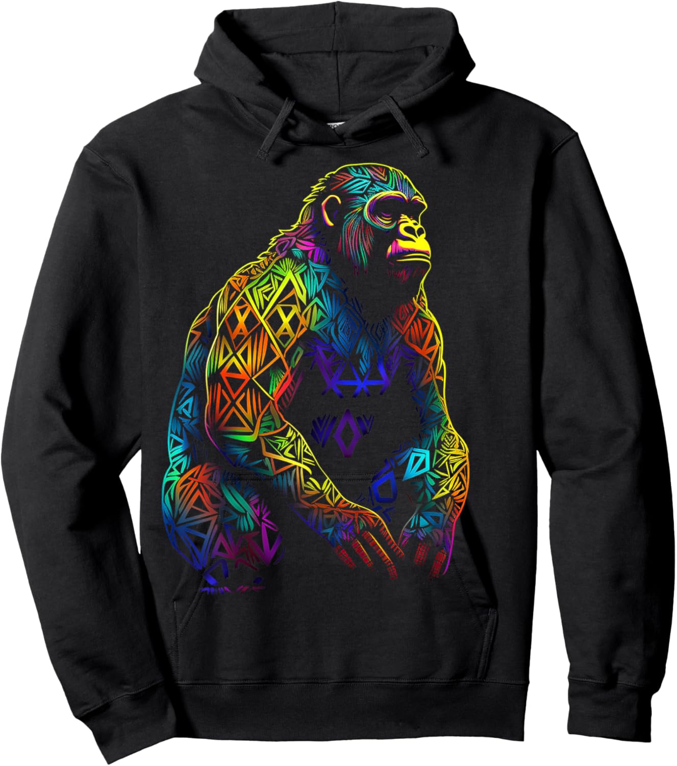 Gorilla Artwork Mandala Animal Colorful Art Graphic Monkey Hoodie - Hoodie | Black