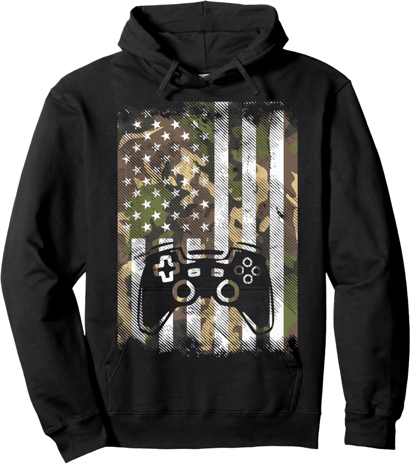 Camo US Flag Gamer Controller Patriotic Men Boys Kids Youth Hoodie - Hoodie | Black