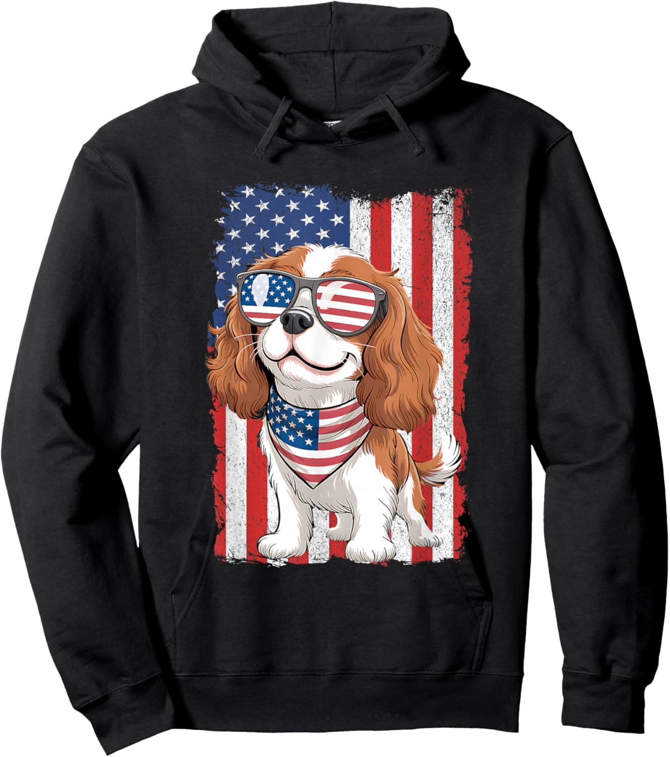 Cavalier King Charles Spaniel 4th of July Patriotic USA Flag Hoodie - Hoodie | Black