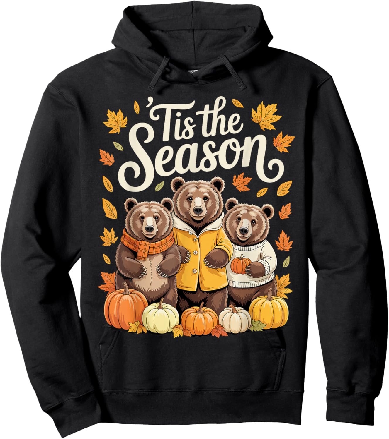 Tis The Season Grizzly Bear Fall Autumn Pumpkin Hoodie - Hoodie | Black