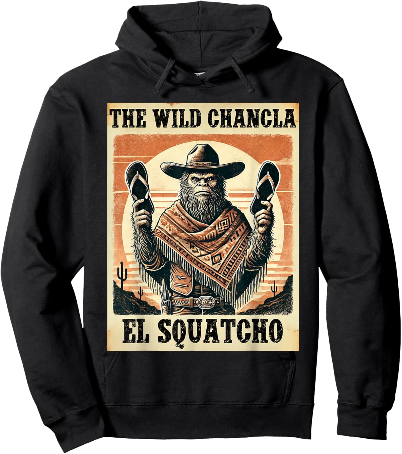 Funny Mexican Bigfoot Design - El Squatcho The Wild Chancla Hoodie - Hoodie | Black