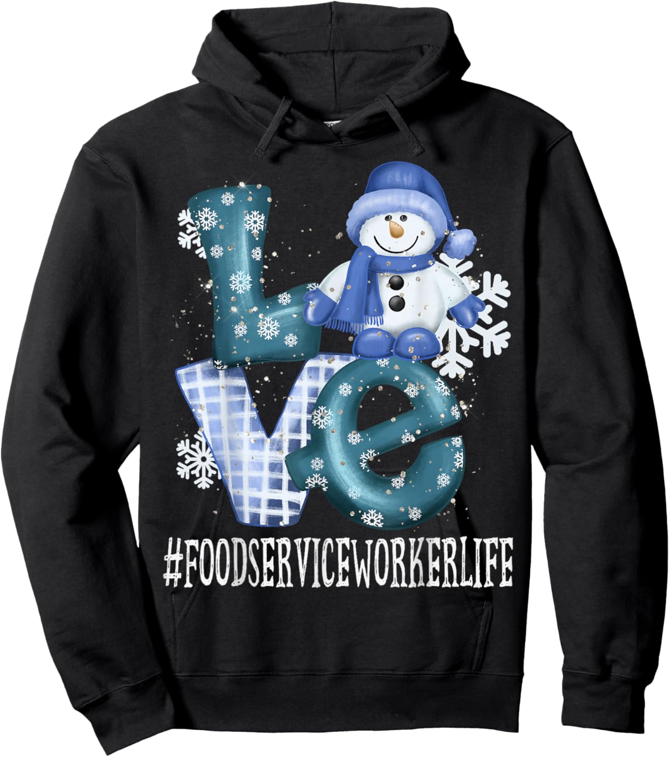 Food Service Worker Love Snowman Winter Season Christmas Hoodie - Hoodie | Black