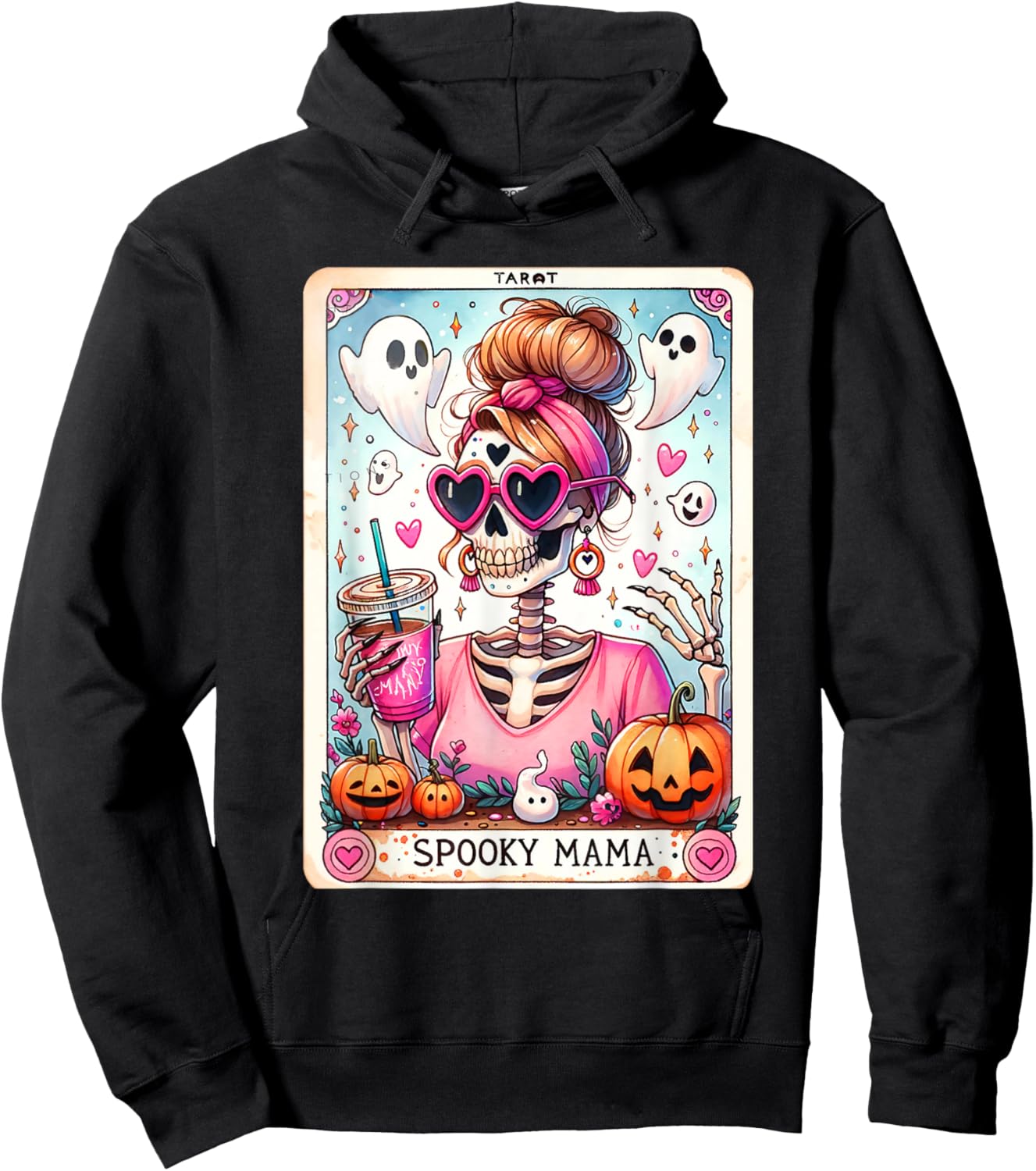 Spooky Mama Tarot Card Skeleton Mom Jack O Lantern Halloween Hoodie - Hoodie | Black