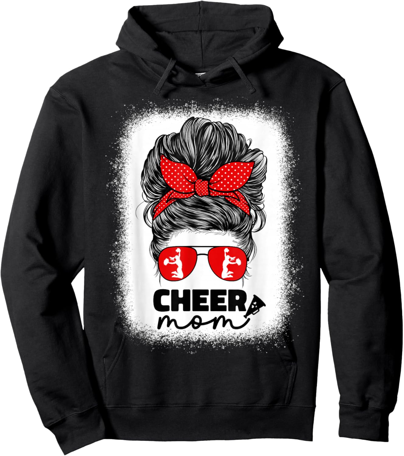 Cute Cheer Mom Cheerleader Mom Red Messy Bun Mom Hoodie - Hoodie | Black
