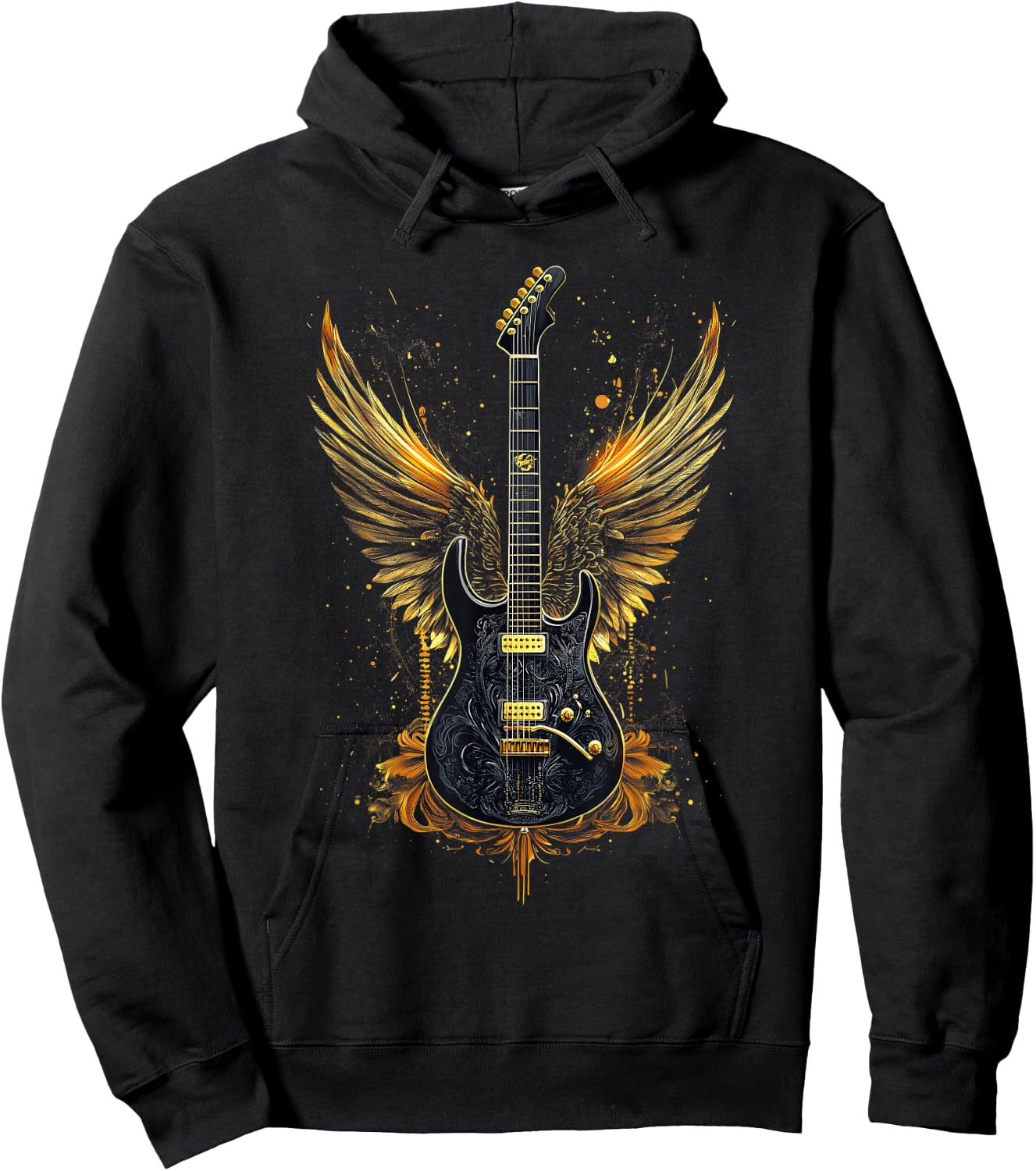 Rock & Roll Guitar With Wings Vintage Retro 80S Music Hoodie - Hoodie | Black
