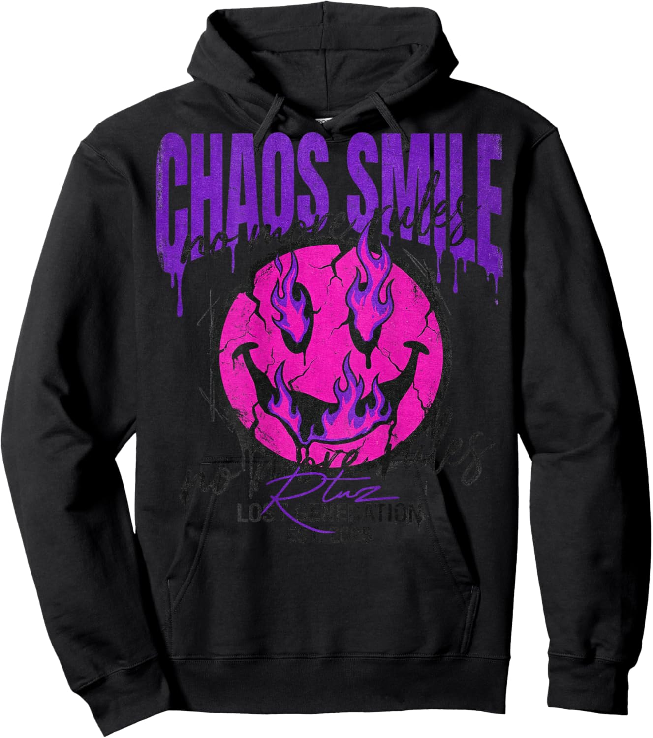 Backprint Streetwear Mode Fashion Damen Herren Retro Smile Hoodie - Hoodie | Black